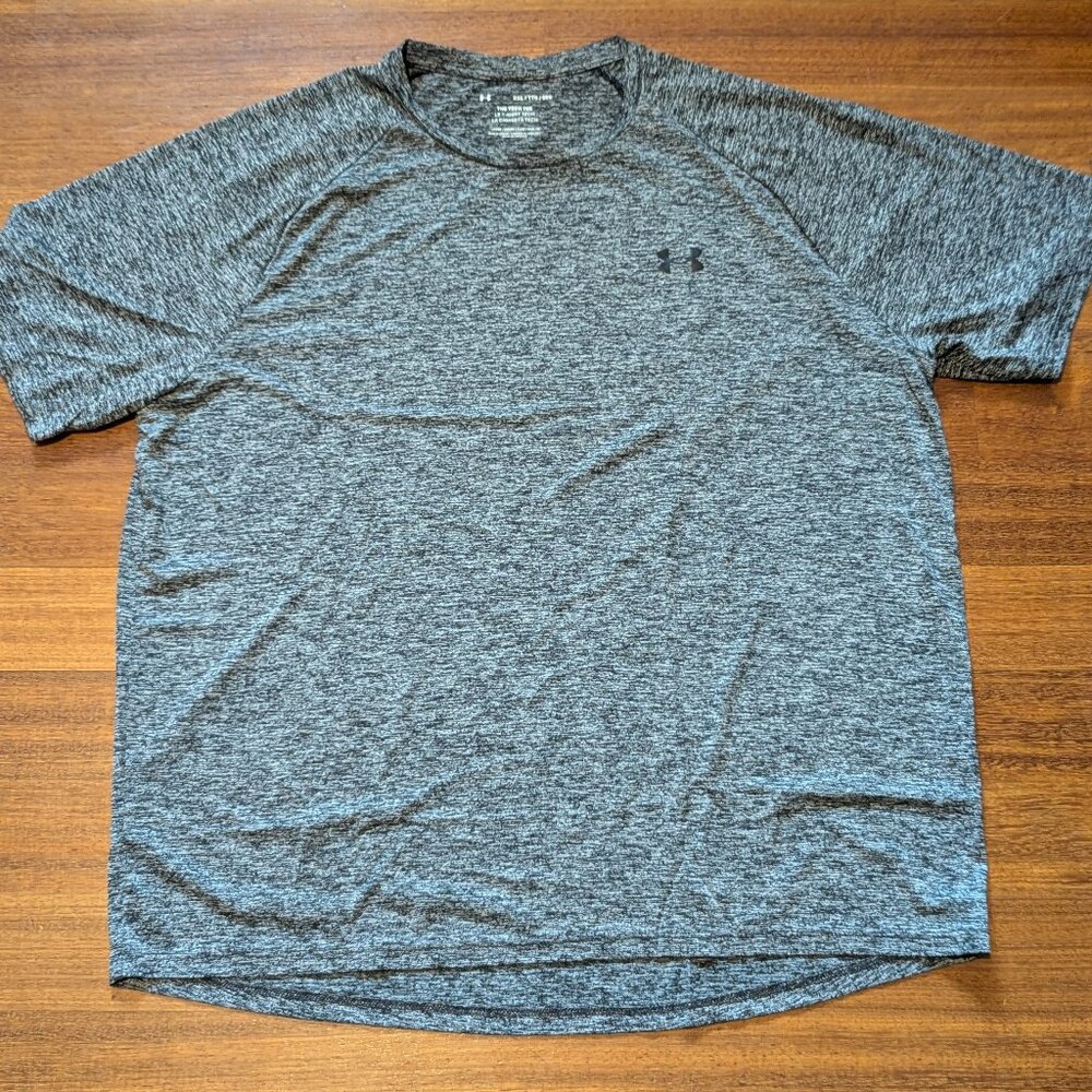 UA MEN'S TECH TEE DRI-FIT/LOOSE SHIRT-SIZE XL-HEATHER BLACK-EXCELLENT CONDITION